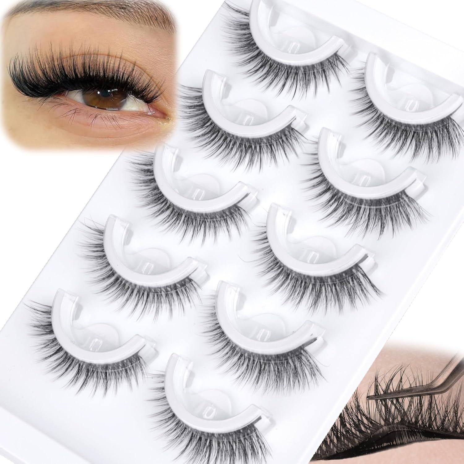 Eyelash Extension Japanese - 5 أزواج قبل لصقها نصف جلدة